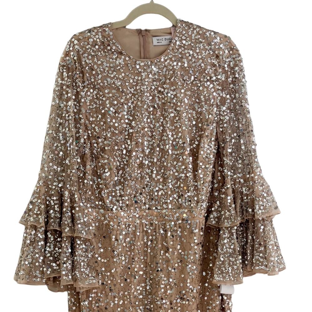 Mac Duggal Fully Sequined Ruffle Tiered 3/4 Sleeve Midi Dress 16 NWT Style 10802 - Picture 4 of 10